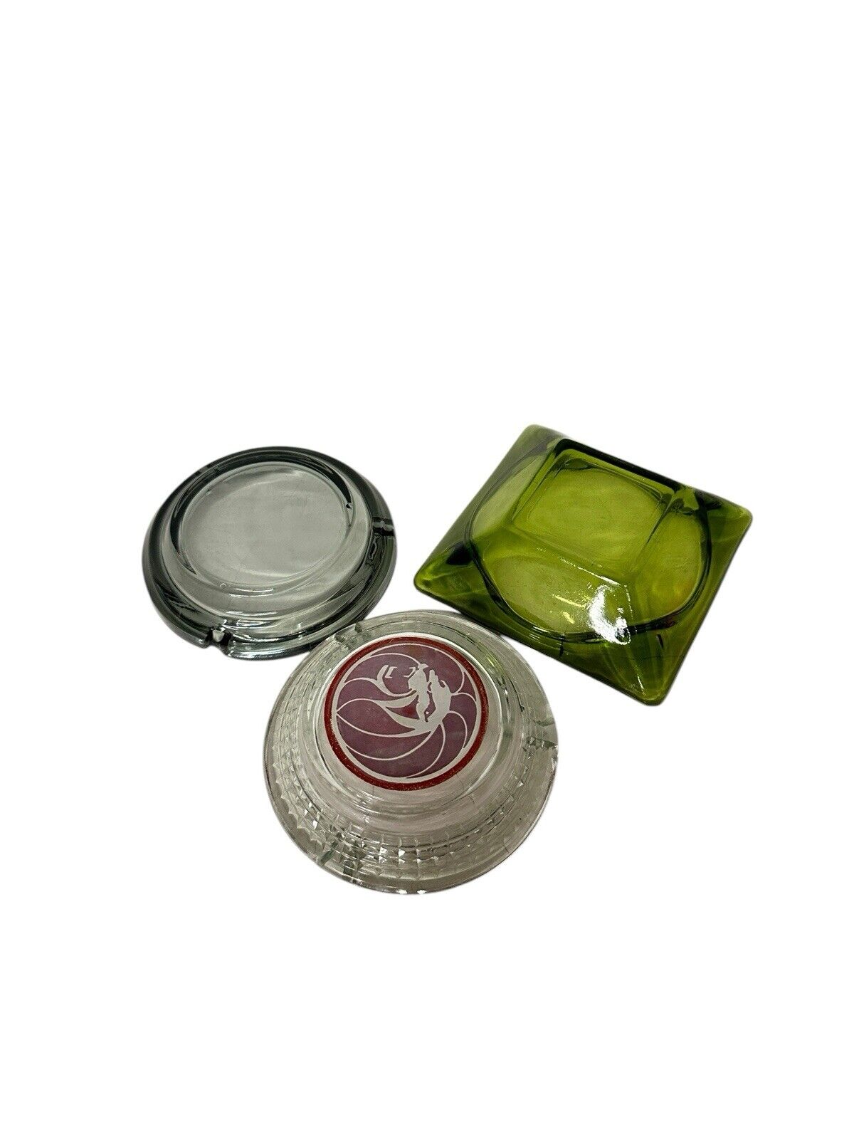 Lot of 3 Vtg Glass Ashtrays 1970’s 1980’s MGM Hotel Anchor Hocking Green 4.5”
