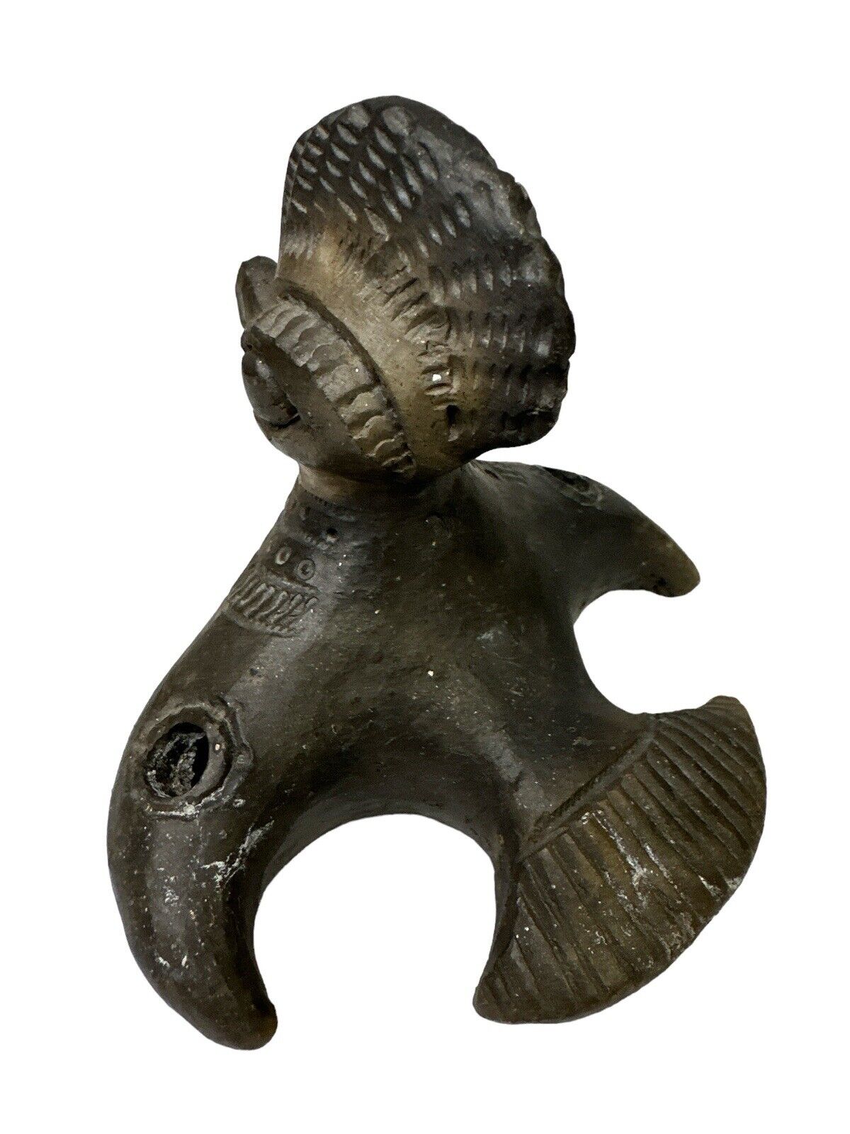 Primitive Looking Early Repo Peruvian Ceramic flying Bird Whistle Handmade