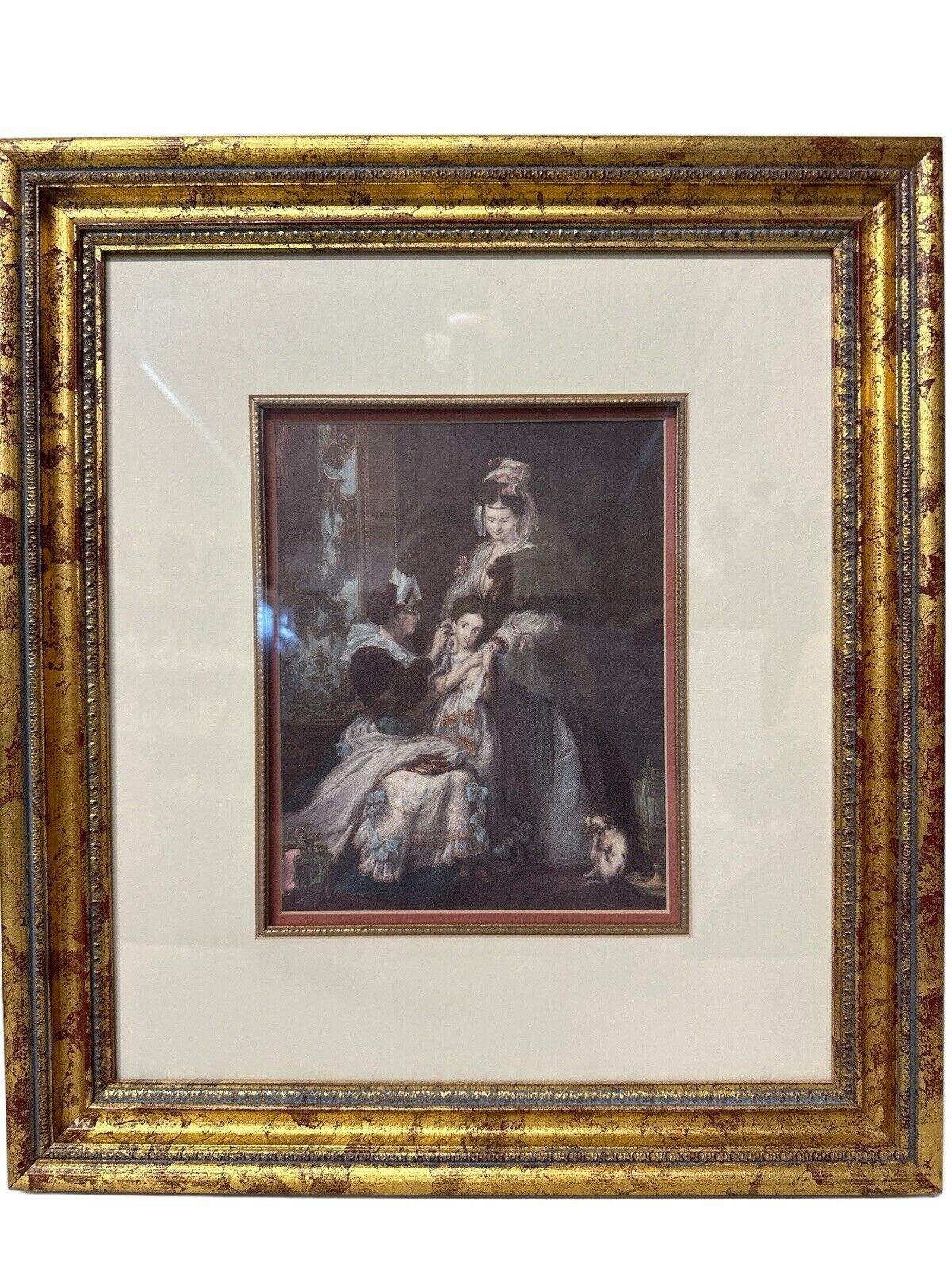 Antique The First Ear-Ring Artist Sir David Wilkie Color Engraved Print Framed