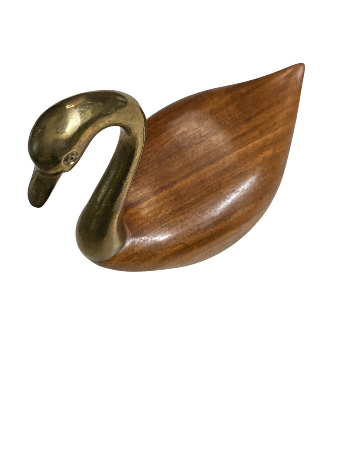 Vintage 1950's MCM Handmade Brass and Rosewood Swan Goose