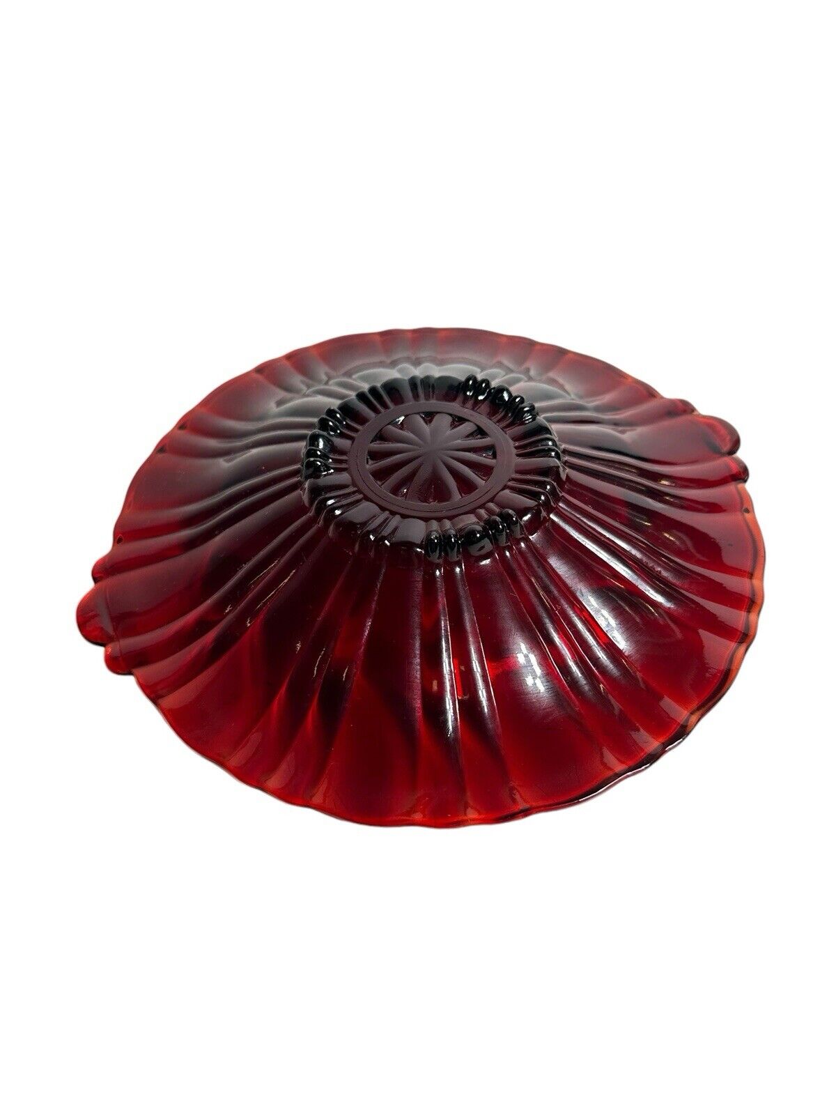Vintage Anchor Hocking 1950’s Ruby Red Candy Serving Glass Plate 8” Diameter