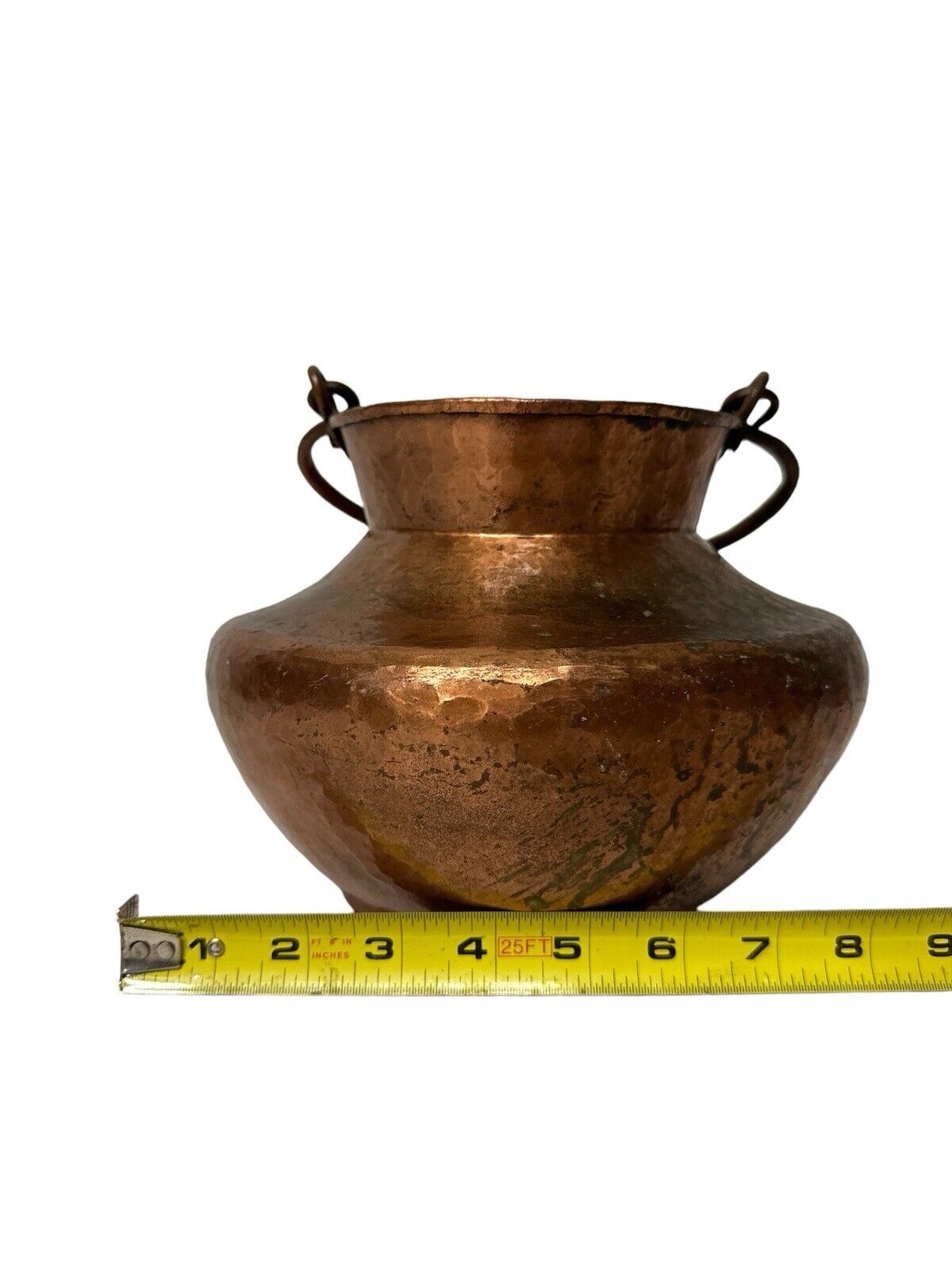 Antique Hand Hammered Thick Copper Pot Vessel 7” X 8” Perfect Patina Decor
