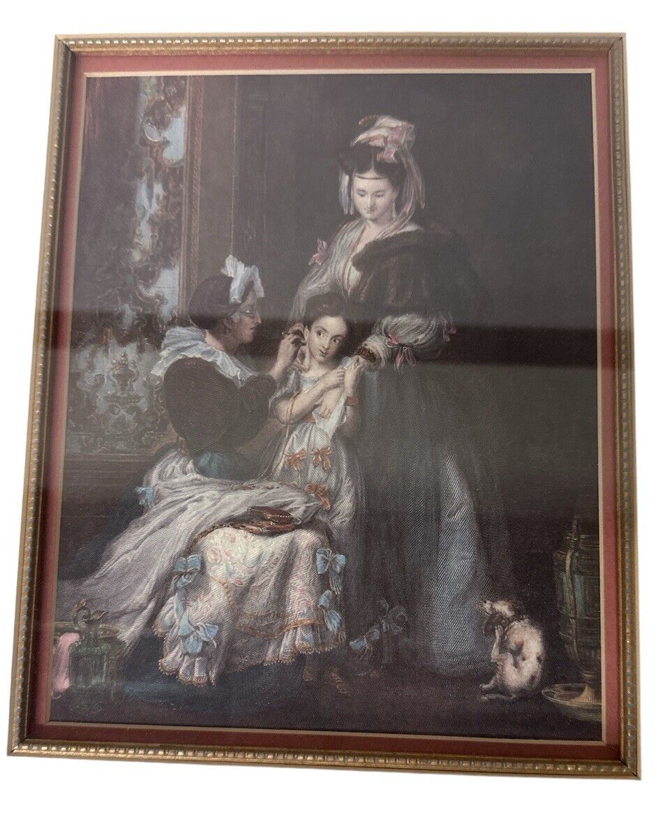 Antique The First Ear-Ring Artist Sir David Wilkie Color Engraved Print Framed