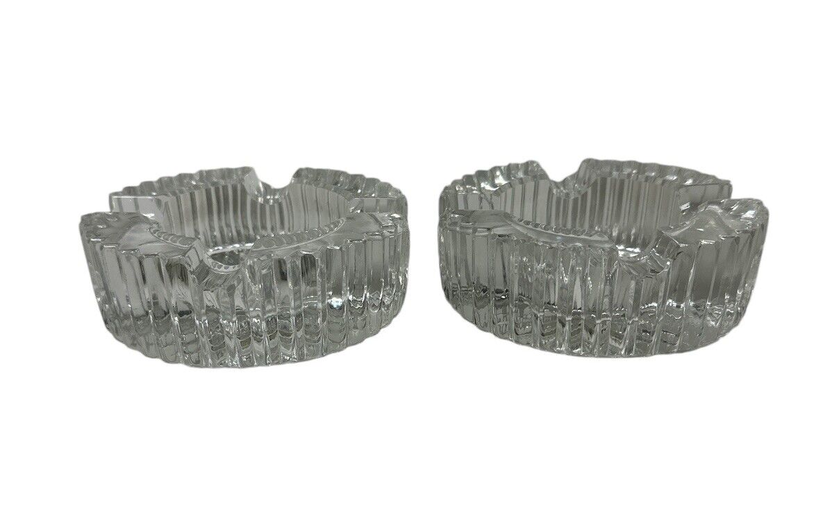 2 MCM Heavy Round Lead Crystal Deep Cut 5" Cigarette Cigar Ashtray Beautiful