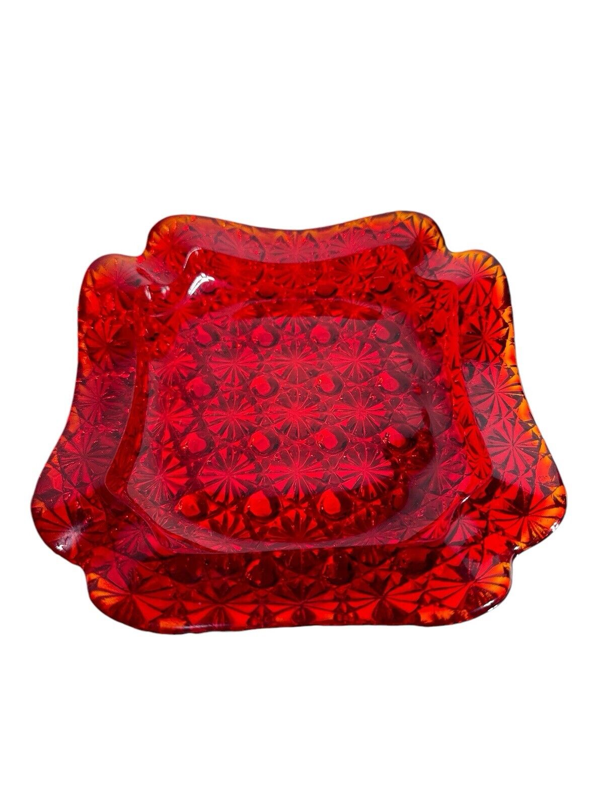 Vintage Daisy and Button Ashtray by L.G. Wright-Ruby Red