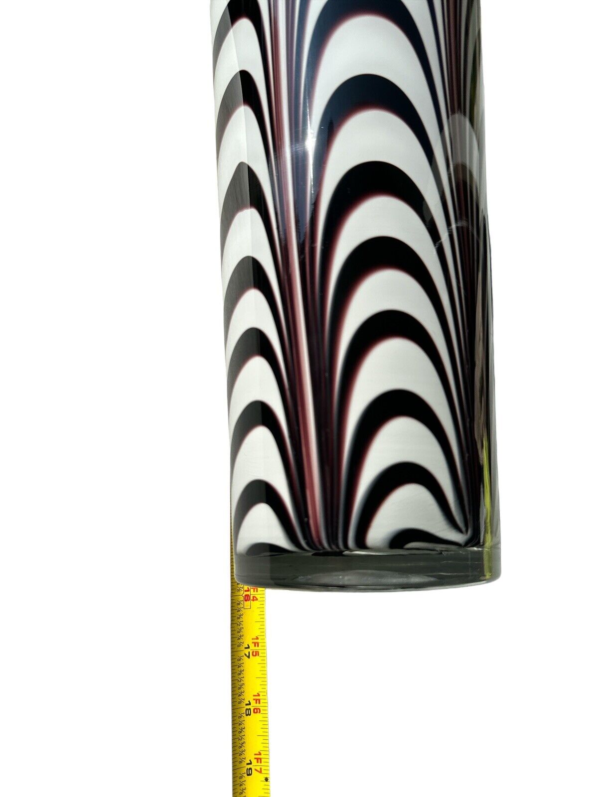 Oversized Postmodern Hand Blown Glass Vase Black & White Centerpiece 15.75” Art