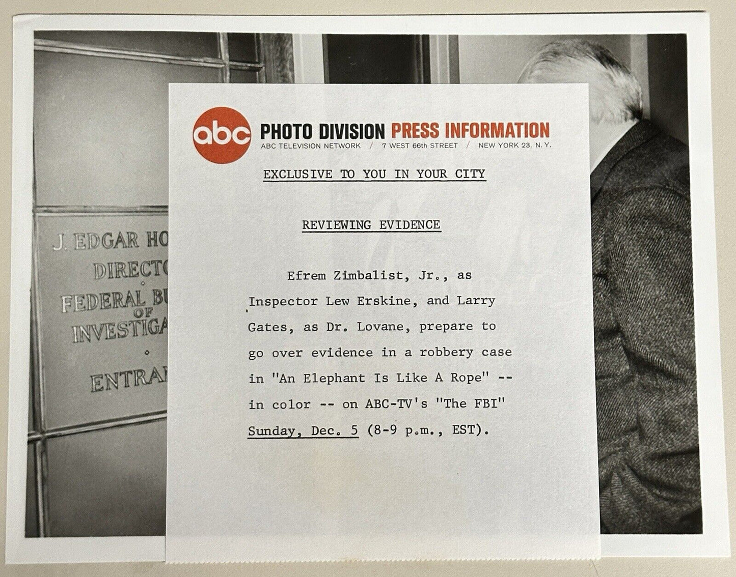 1965 Press Release Photo The FBI “An Elephant Is Like A Rope” Larry Gates, Efrem