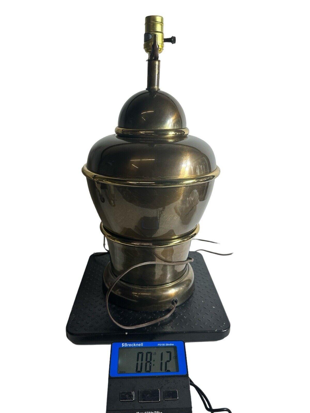 Vtg 1970’s MCM Brass Two Tone Table Lamp Ginger Jar Shape Westwood Industries