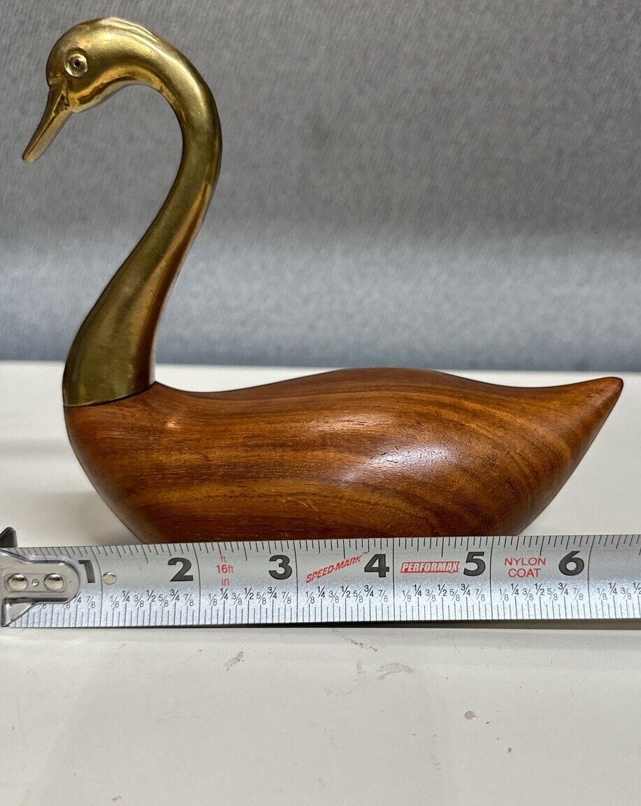 Vintage 1950's MCM Handmade Brass and Rosewood Swan Goose