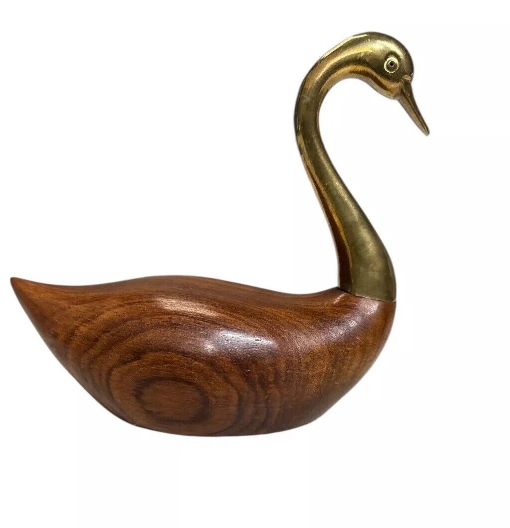 Vintage 1950's MCM Handmade Brass and Rosewood Swan Goose