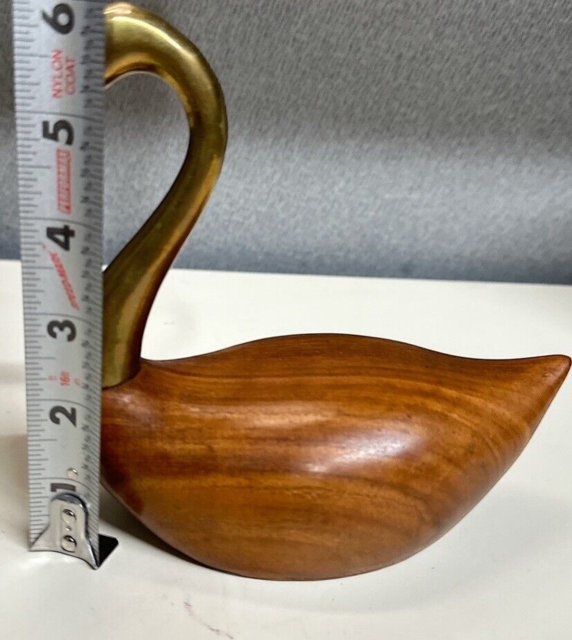 Vintage 1950's MCM Handmade Brass and Rosewood Swan Goose