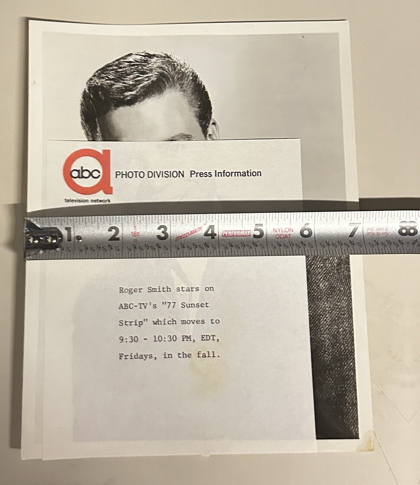 1962 ABC TV Press Release Photo Roger Smith 77 Sunset Strip 7” x 9” Original