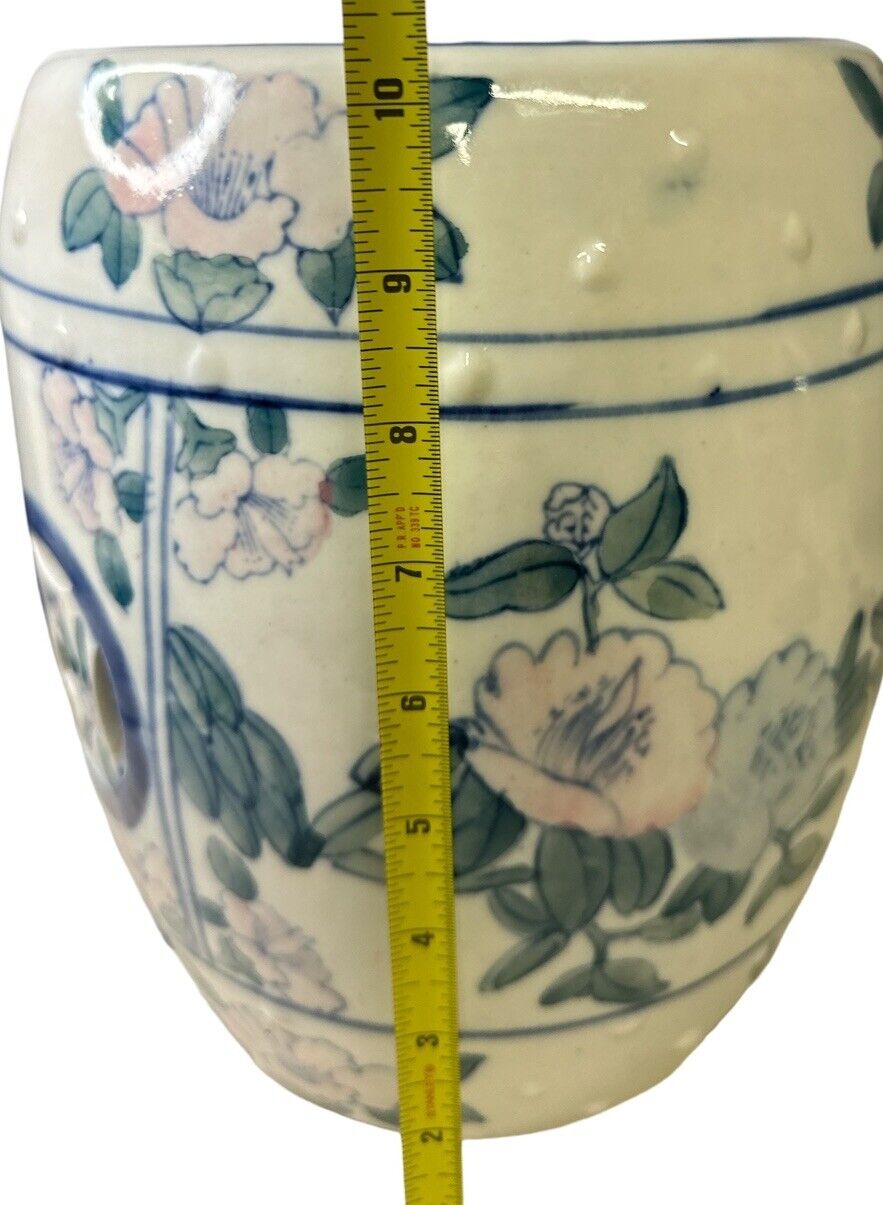 Hand painted chinese chinoiserie diminutive porcelain garden stool plant stand