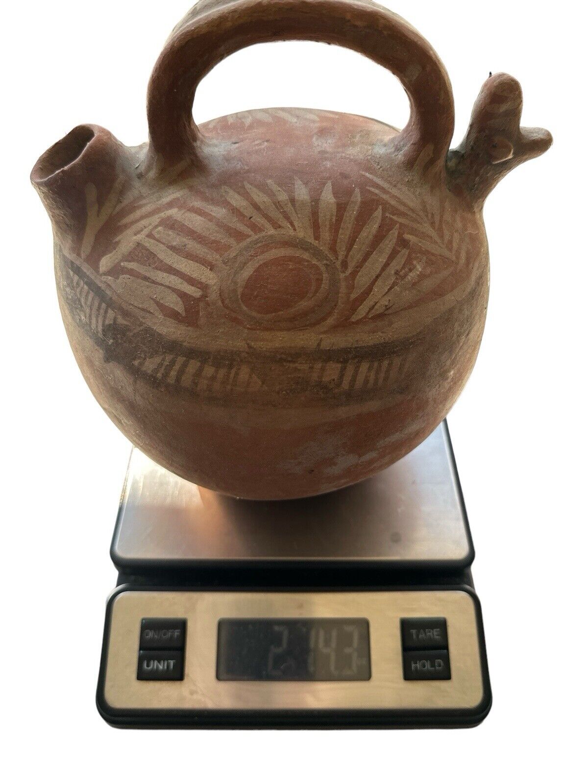 Old Primitive Style Duck Chicken Bird Head With Bridge Water Vessel 8” Tall