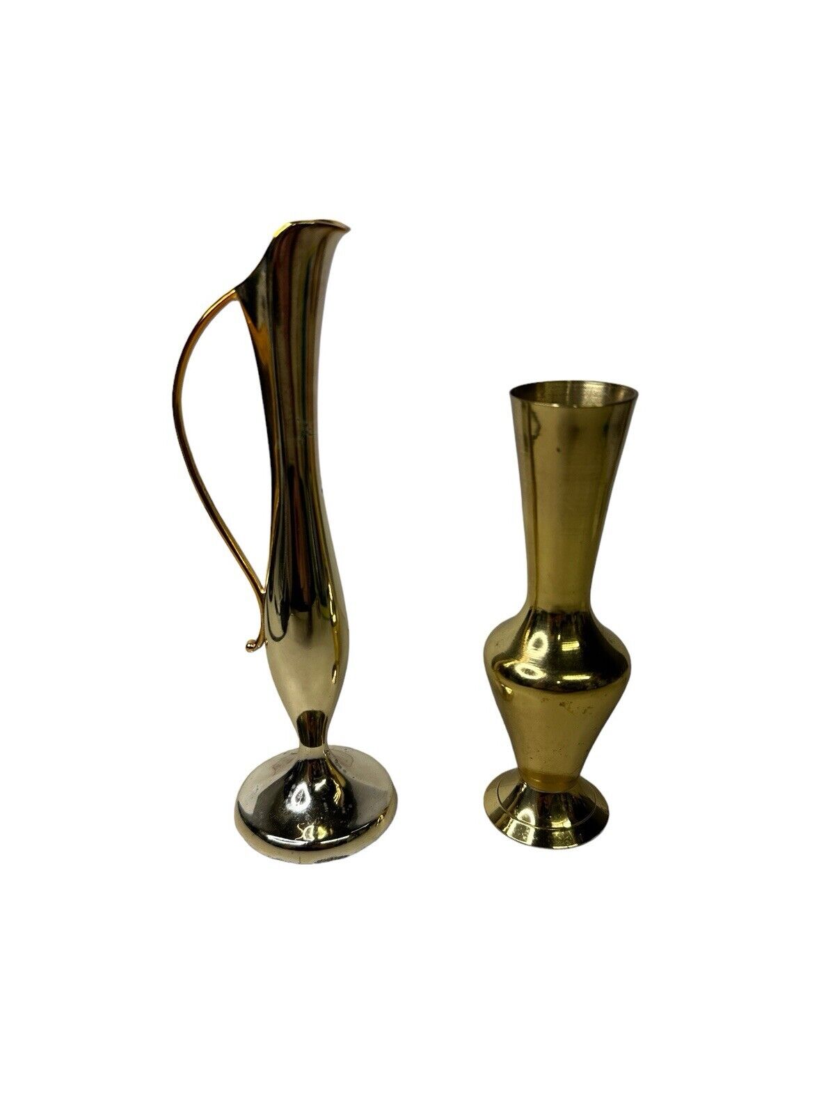 2 Small Vintage Vase Jar Jug Metal Brass Decor Shelf Vases 7”
