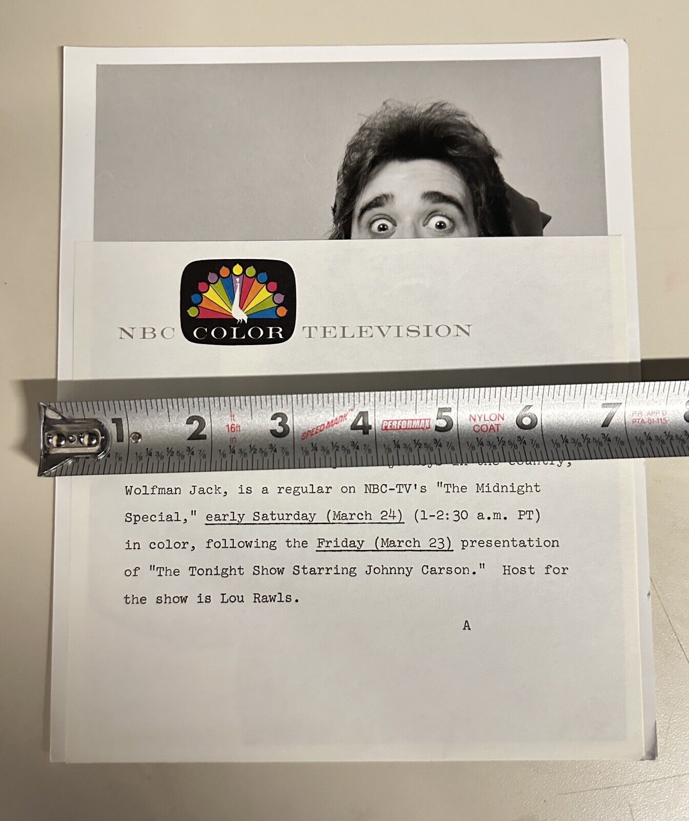 1973 DJ Wolfman Jack Authentic Press Release Photo The Midnight Show NBC