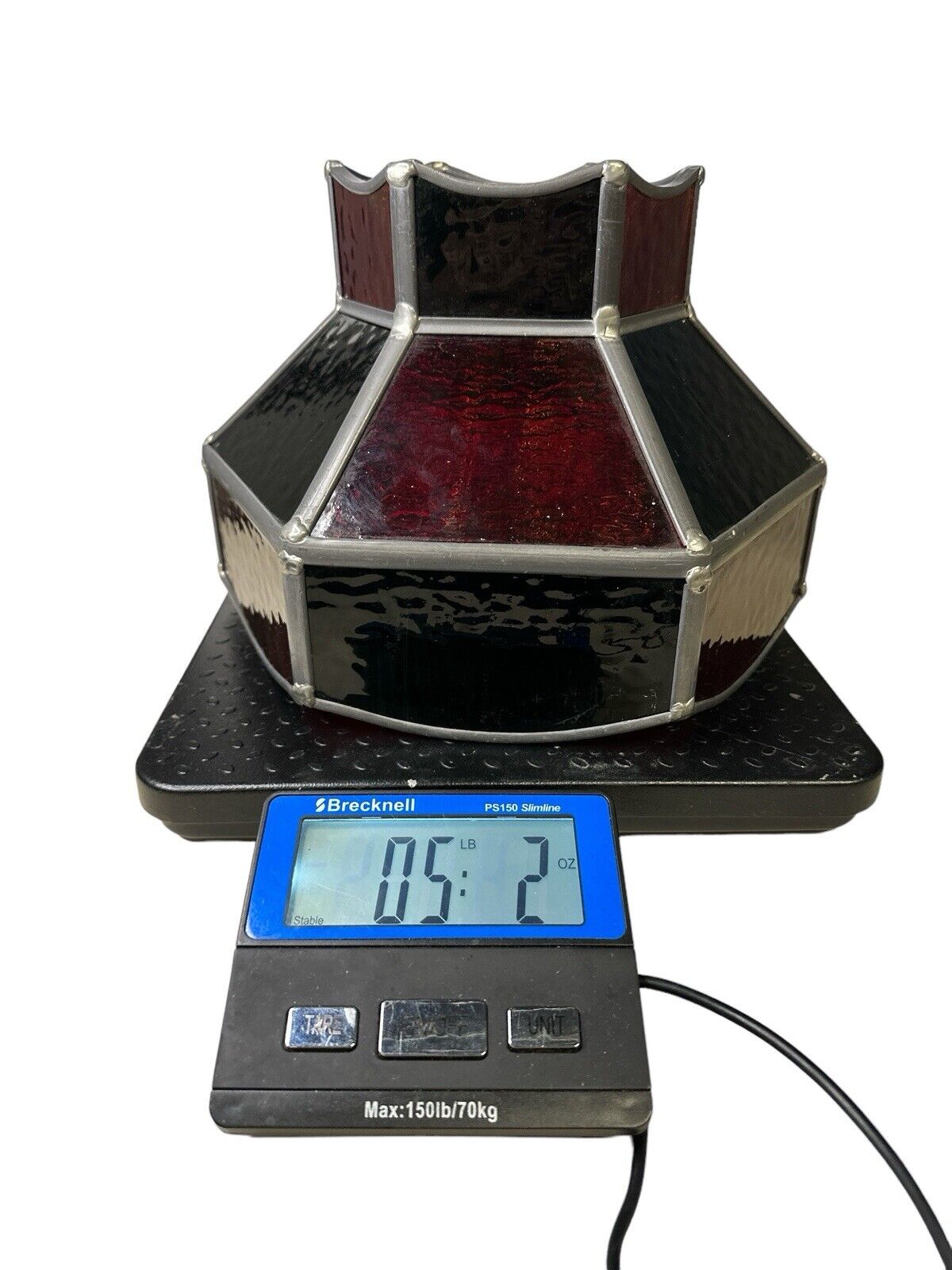 Vintage 1970’s Stained Glass Hanging Light Shade 10” x 8” Heavy Duty MCM