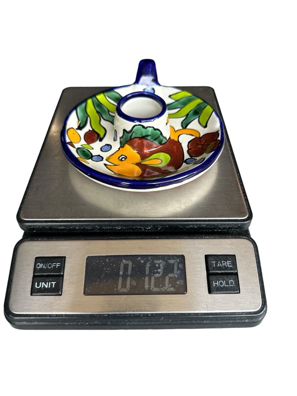 Handmade Painted signed C. Hidalgo H. Mexico Terracotta Pottery Candlestick