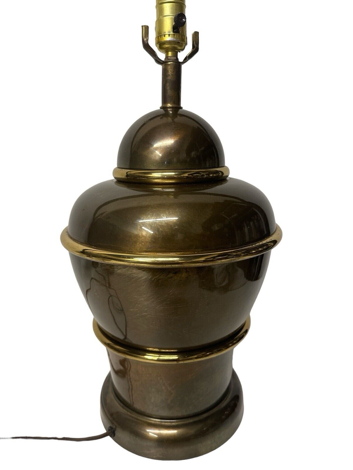 Vtg 1970’s MCM Brass Two Tone Table Lamp Ginger Jar Shape Westwood Industries