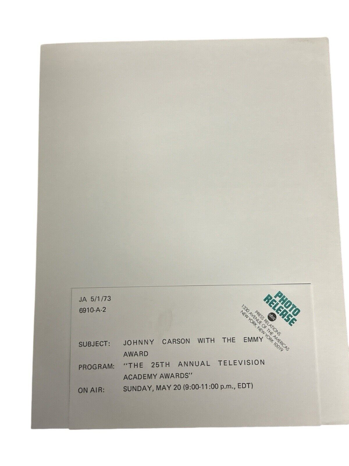 25th Annual Emmy Awards 1973 Johnny Carson Press Release photo Original 9” x 7”