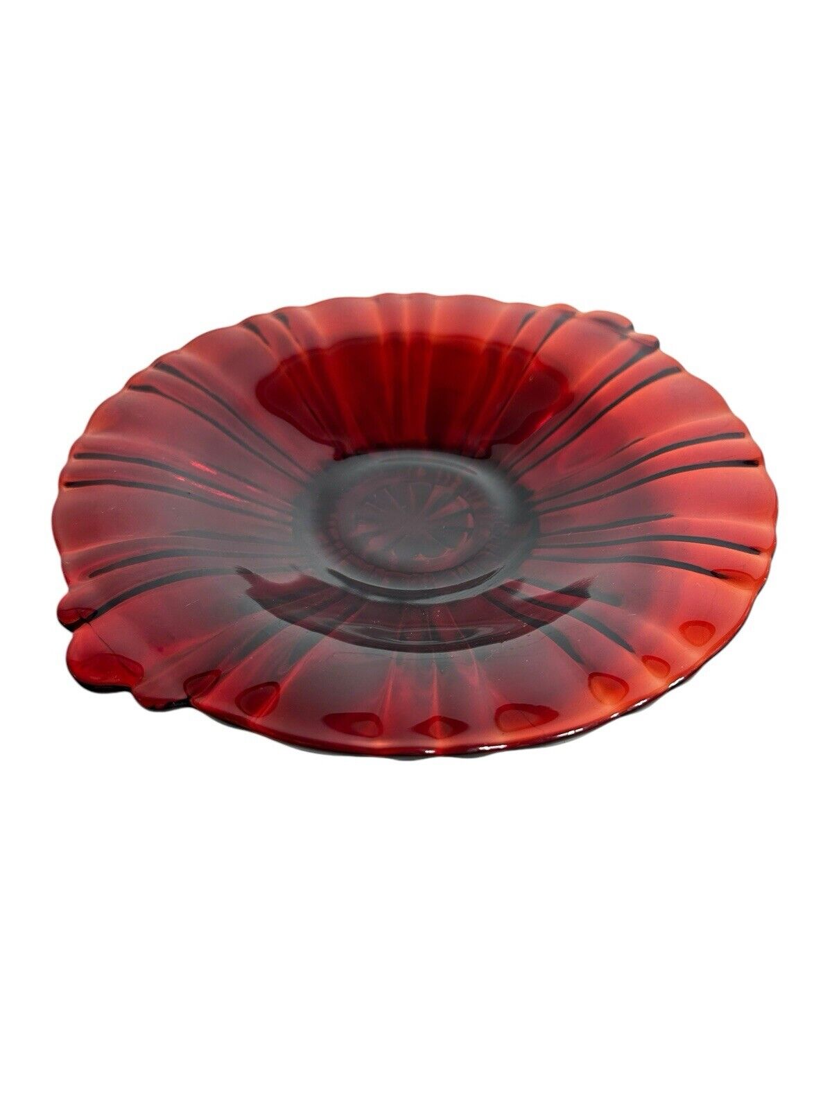 Vintage Anchor Hocking 1950’s Ruby Red Candy Serving Glass Plate 8” Diameter