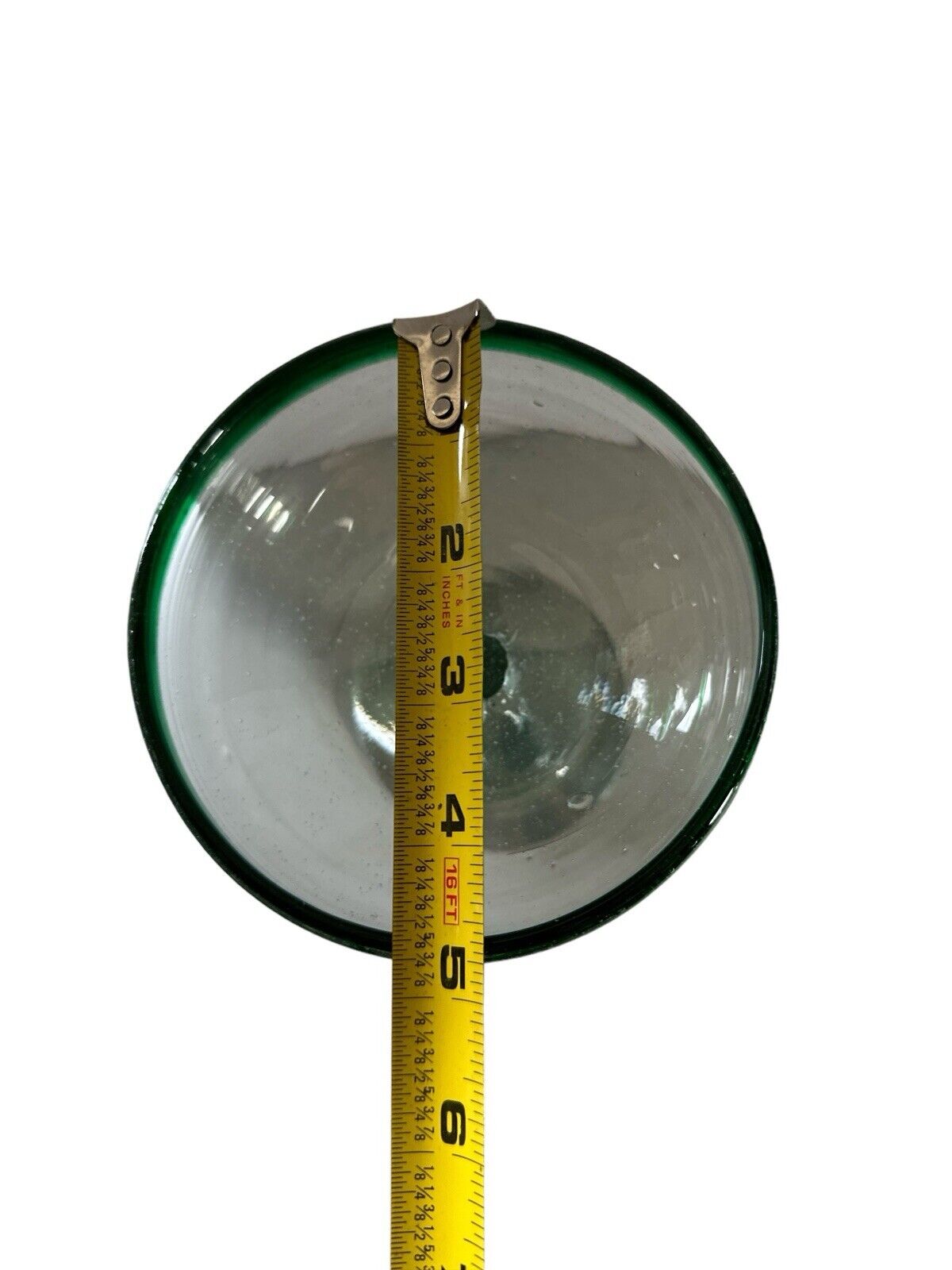 Vintage Authentic Mexican Hand Blown Margarita Glass Green Rim Cocktail 6.75”