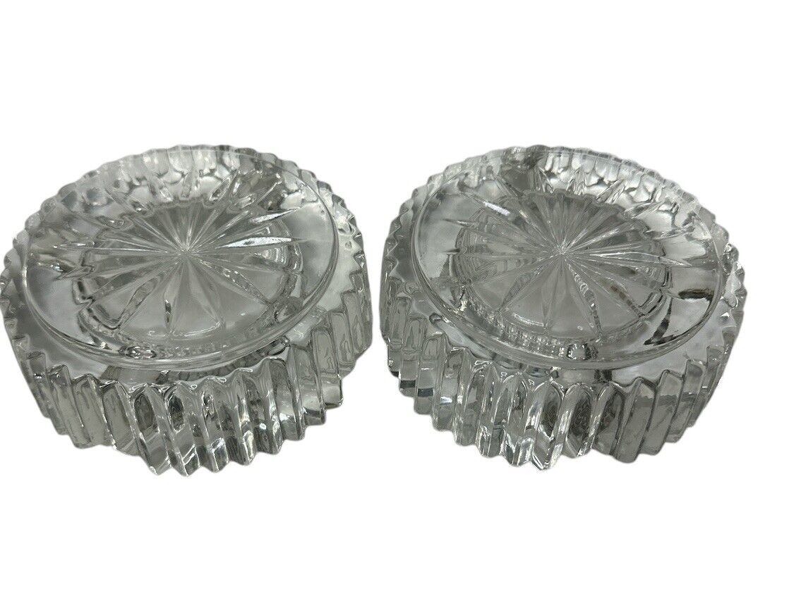 2 MCM Heavy Round Lead Crystal Deep Cut 5" Cigarette Cigar Ashtray Beautiful