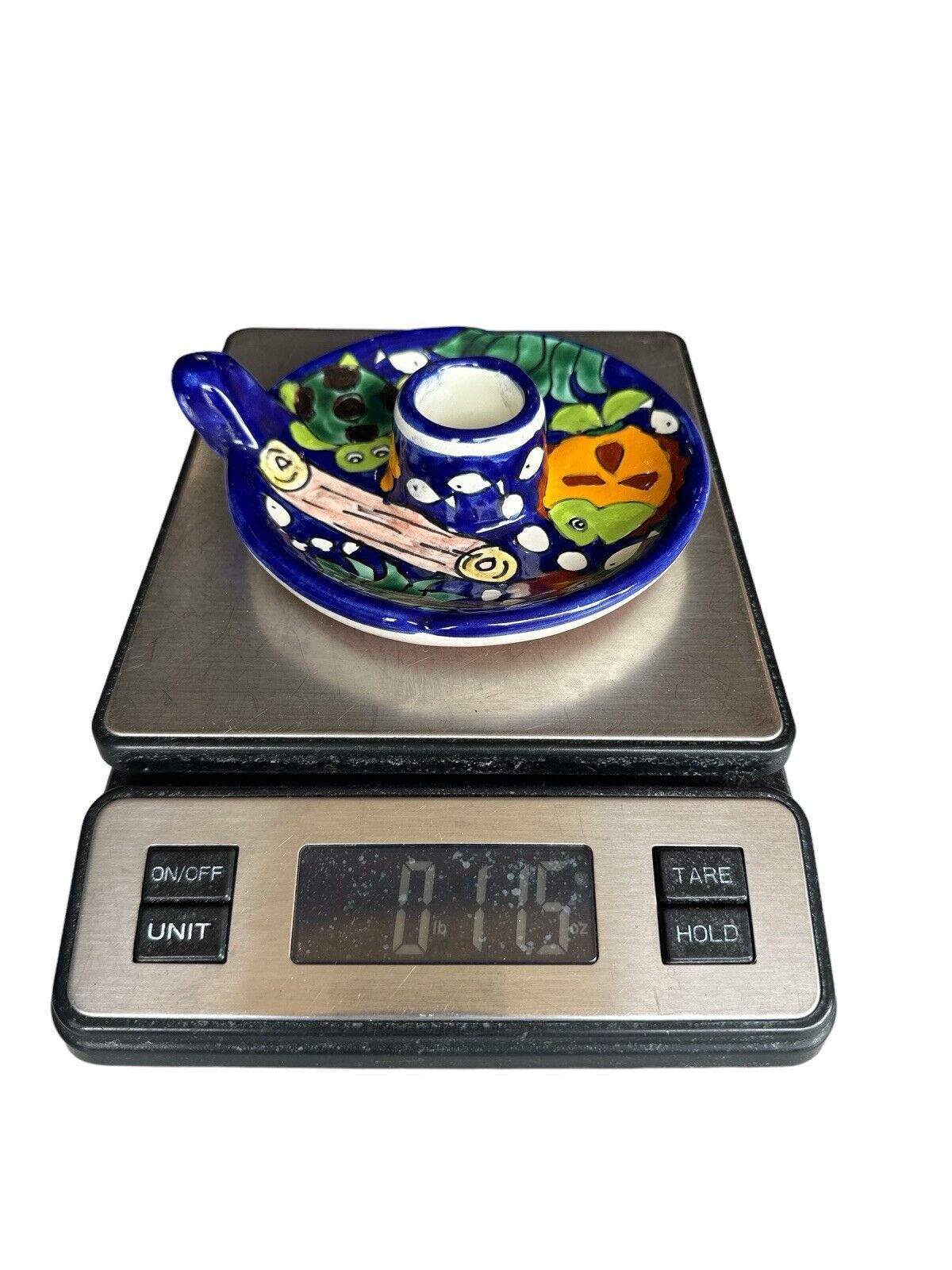 Handmade Painted signed C. Hidalgo H. Mexico Terracotta Pottery Candlestick