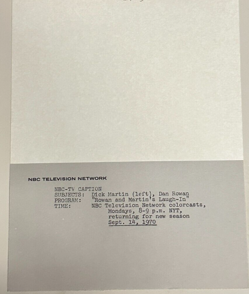 1971 Press Release Photo "Rowan & Martin's Laugh-In" Dick Martin & Dan Rowan