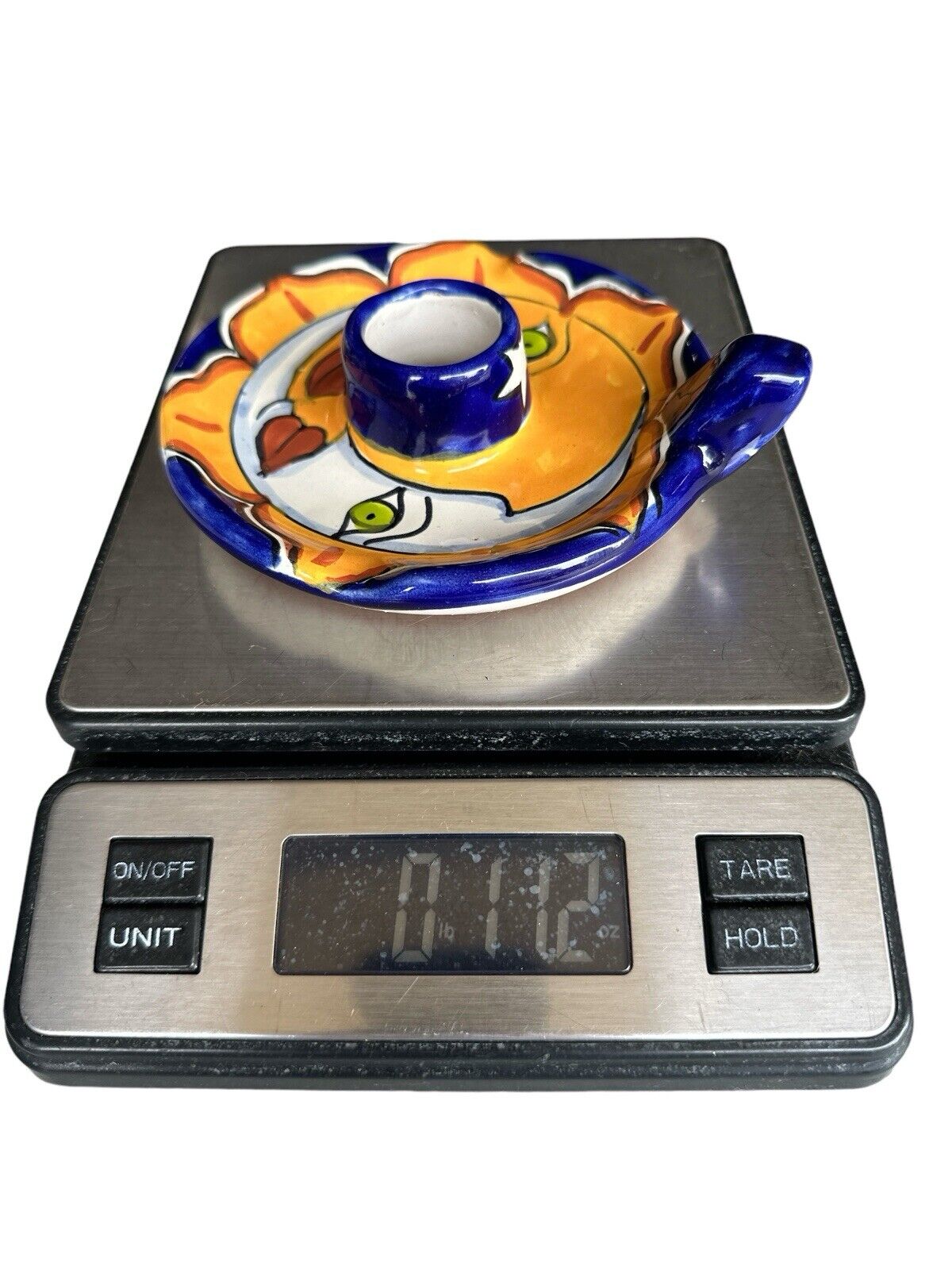 Handmade Painted signed C. Hidalgo H. Mexico Terracotta Pottery Candlestick