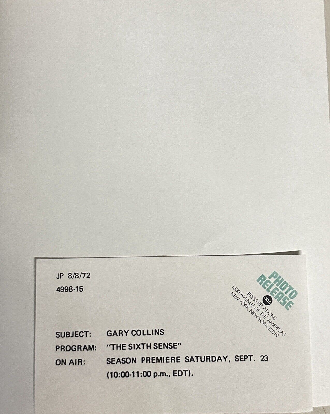 1972 ABC TV Series Press Release Photo Gary Collins In The Sixth Sense