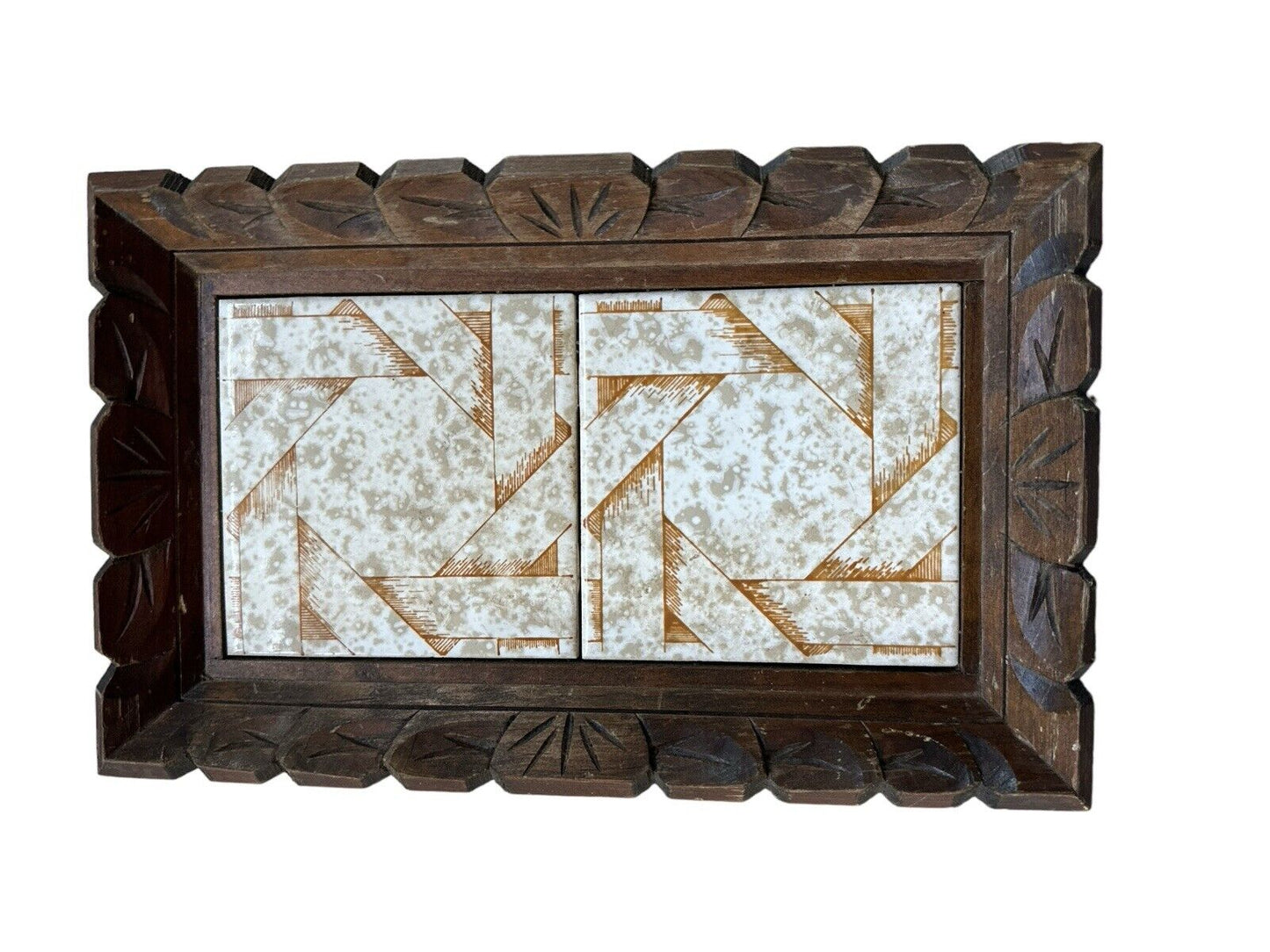 Vintage MCM Wood & Tile Folk Art 11”x 7” Hand Made In Central Mexico