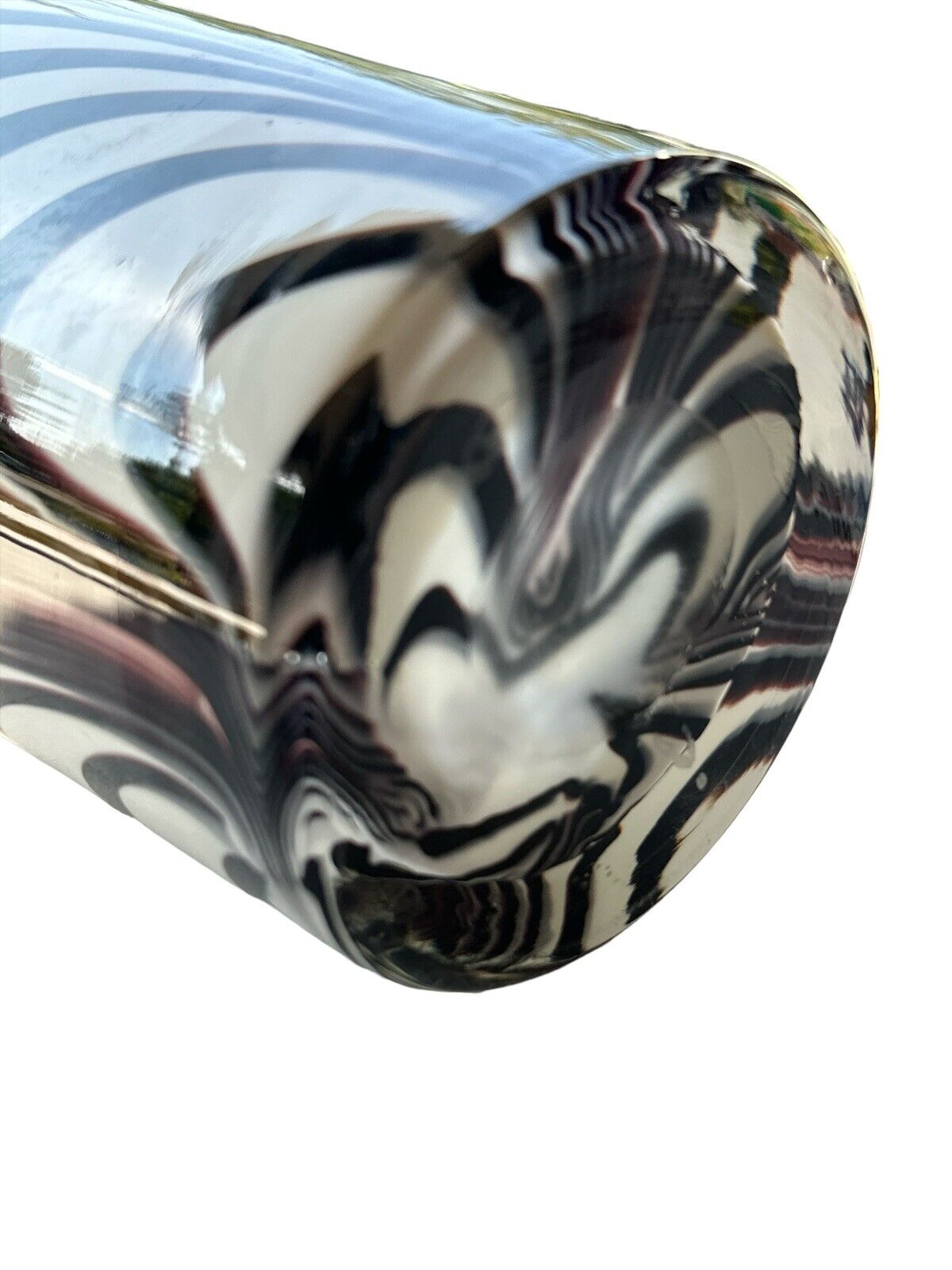 Oversized Postmodern Hand Blown Glass Vase Black & White Centerpiece 15.75” Art