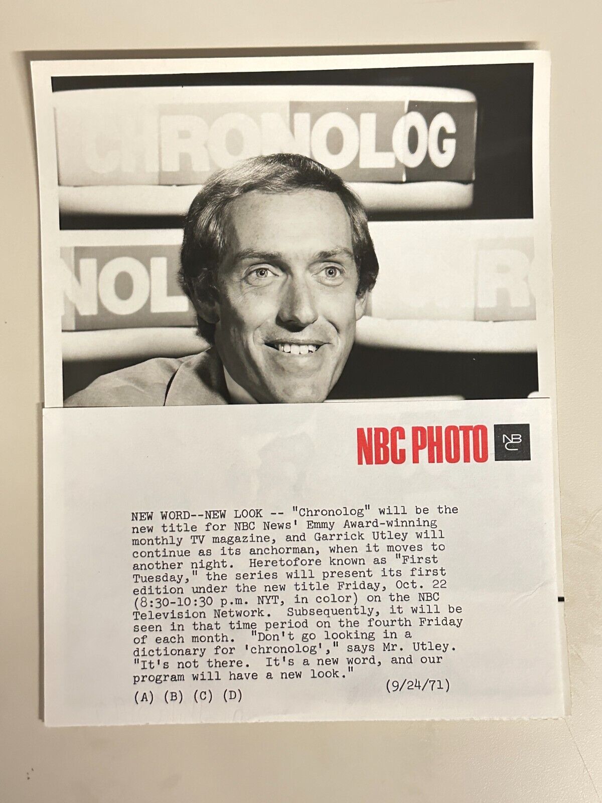 1971 Press Release Photo of "Chronolog" NBC Series with Garrick Utley
