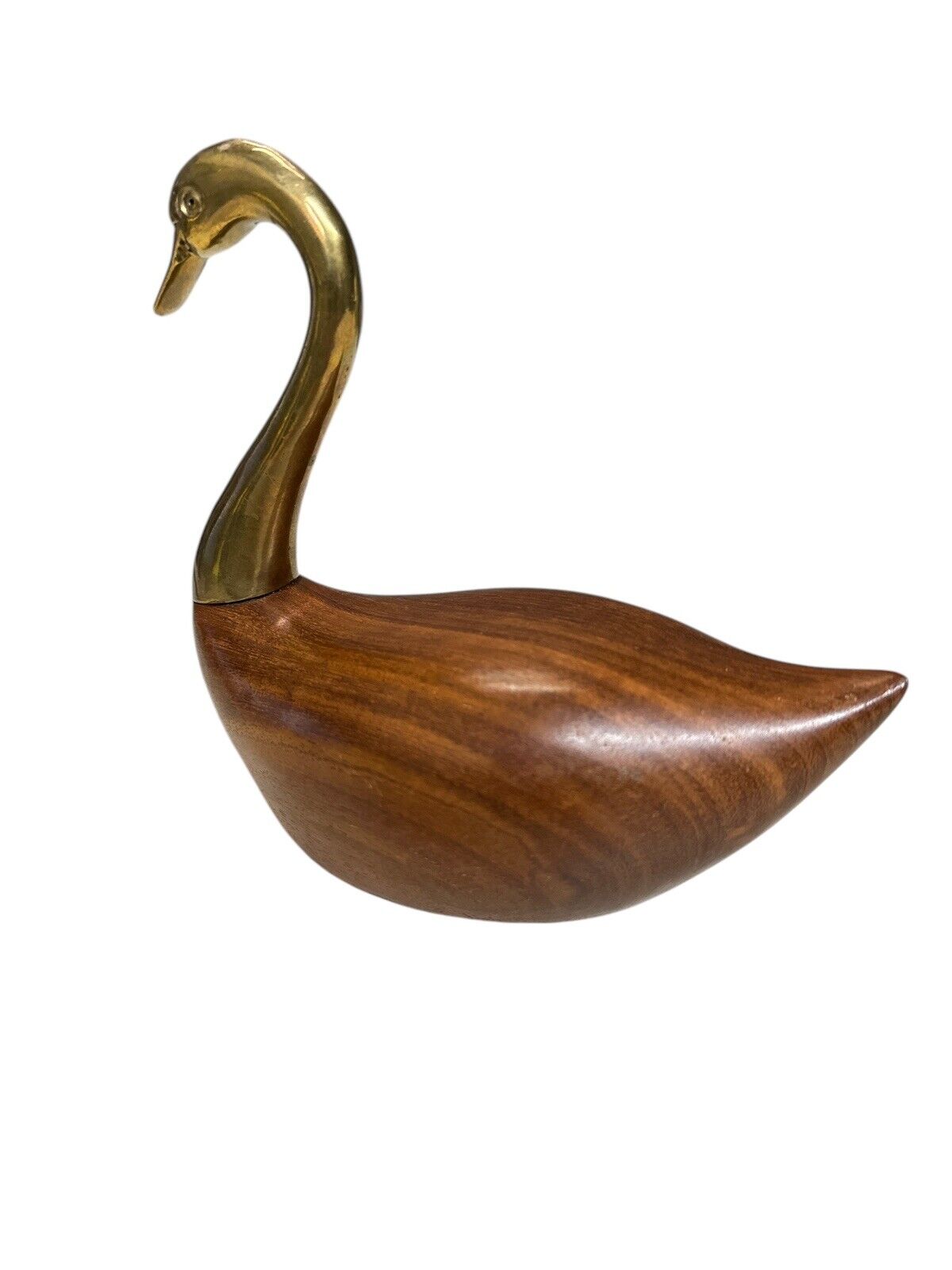 Vintage 1950's MCM Handmade Brass and Rosewood Swan Goose