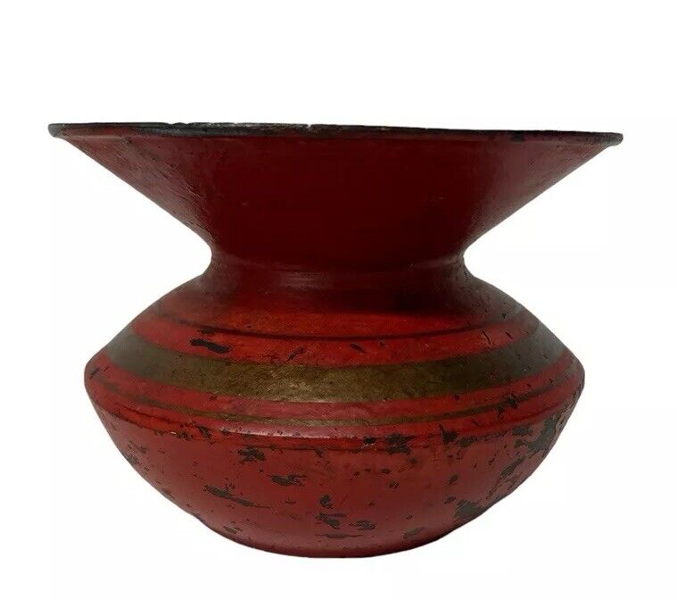 Beautiful Antique 1890’s Rare Color Cast Iron Enamel Spittoon Cuspidor