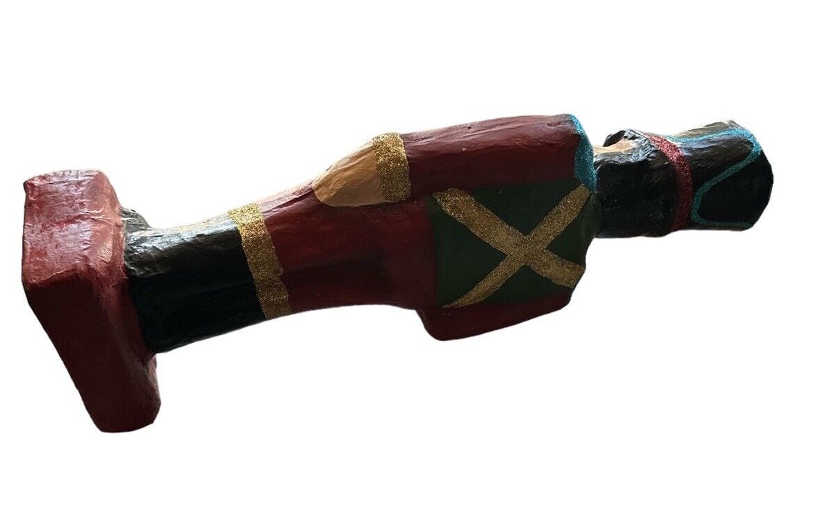 Large Vintage Paper Mache Soldier With Flag 22” Tall Handmade Painted