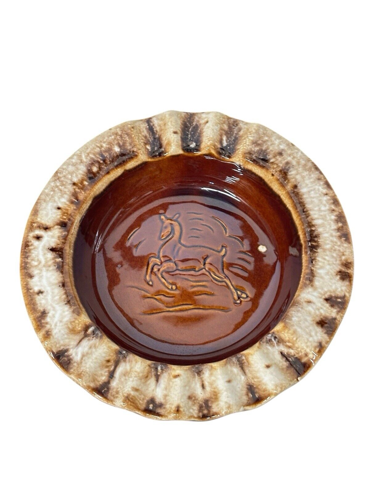 Vtg Hull Brown Drip Cigar Ashtray Deer Vintage 1950’s MCM Trinket Dish Decor