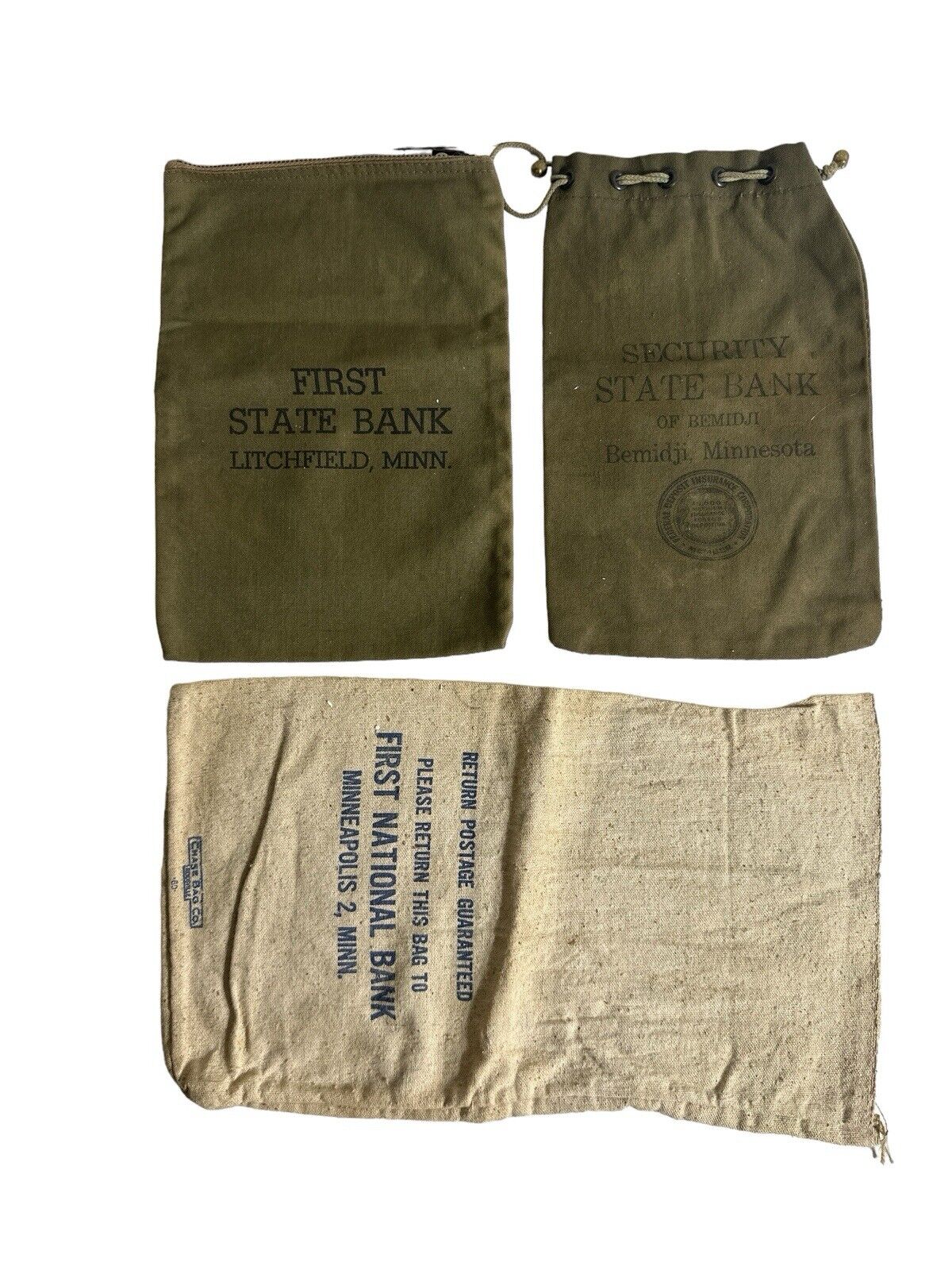 Vtg Lot Of 3 Minnesota State Banking Deposit Bag Cash Receipts Coins Advertising