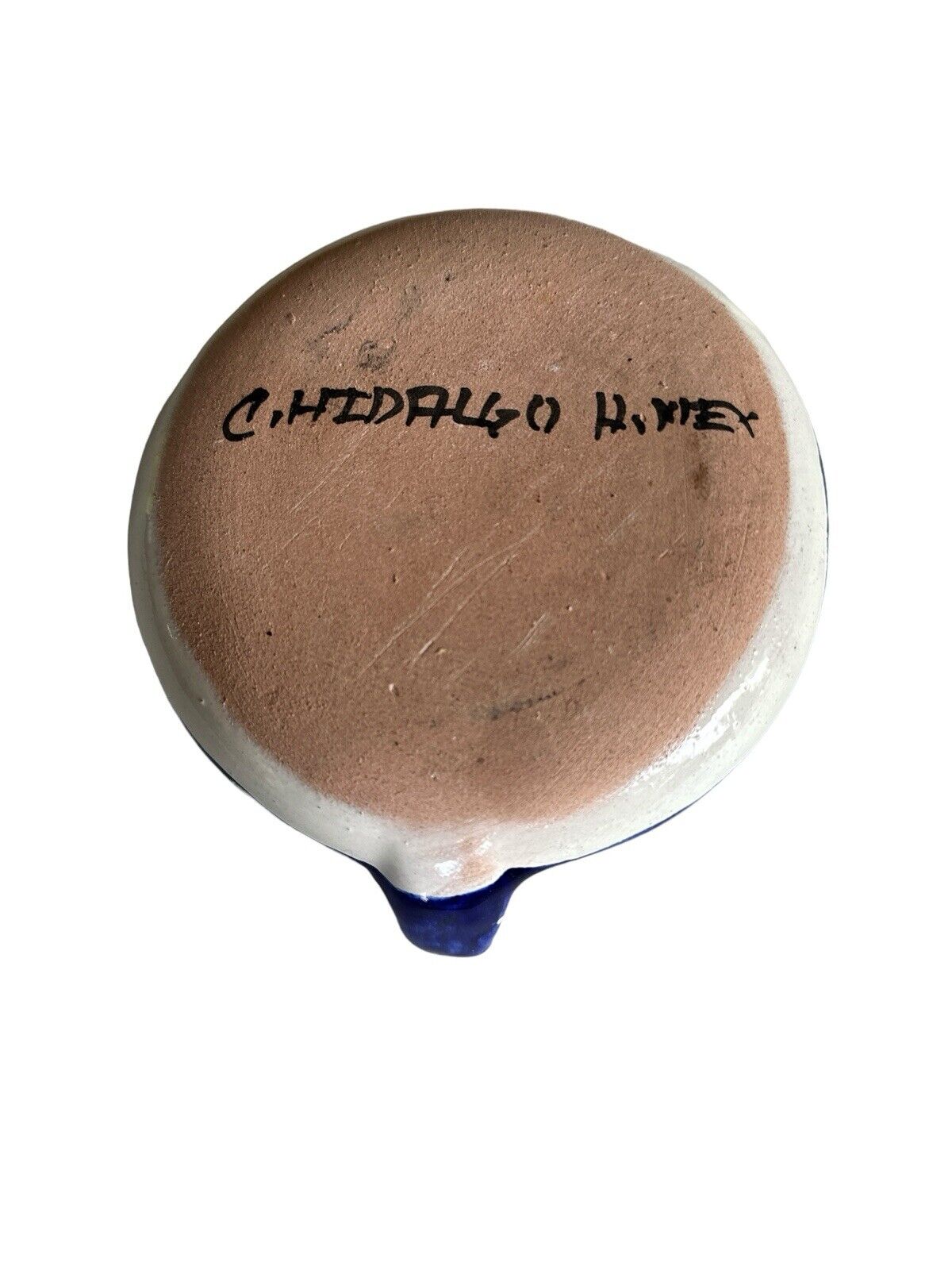 Handmade Painted signed C. Hidalgo H. Mexico Terracotta Pottery Candlestick