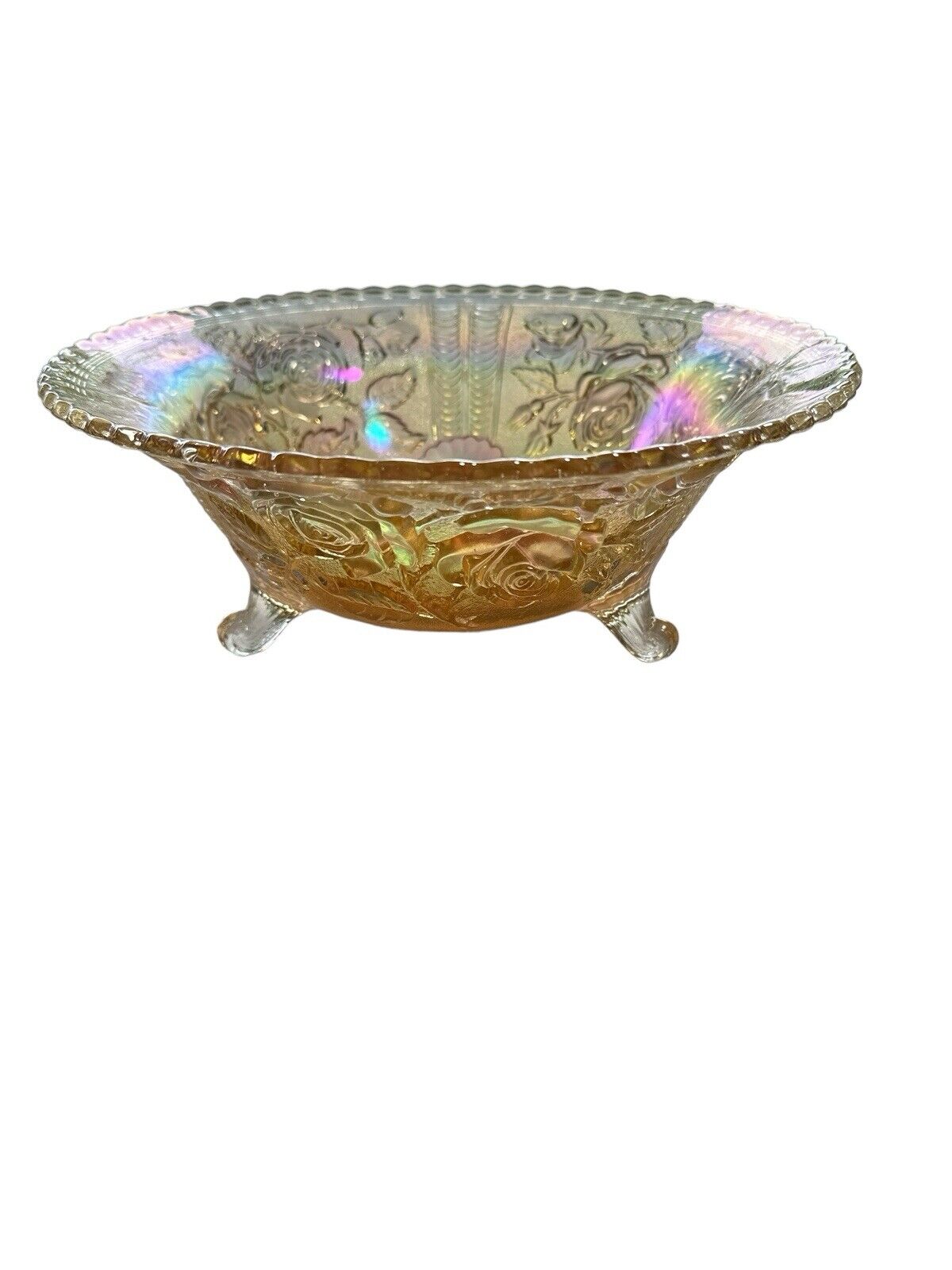 Vintage Carnival Glass Imperial Footed Bowl Luster Peach Iridescent 1930’s