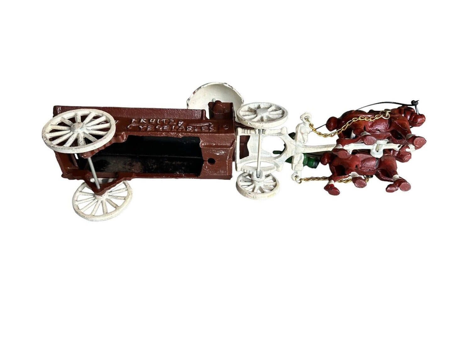 Vintage Cast Iron Horse With Wagon Fruits and Vegetables Cart 14” Long
