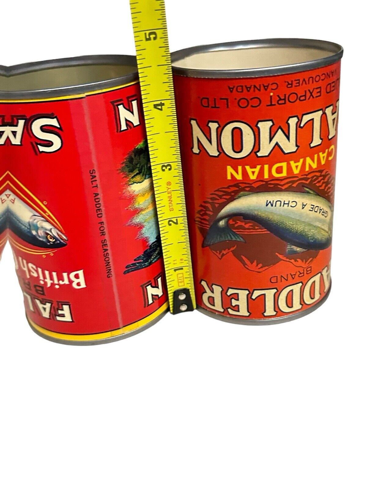 2 Antique Food Can Reprinted Falcon & Paddle Salmon Advertising Cans WWI Label