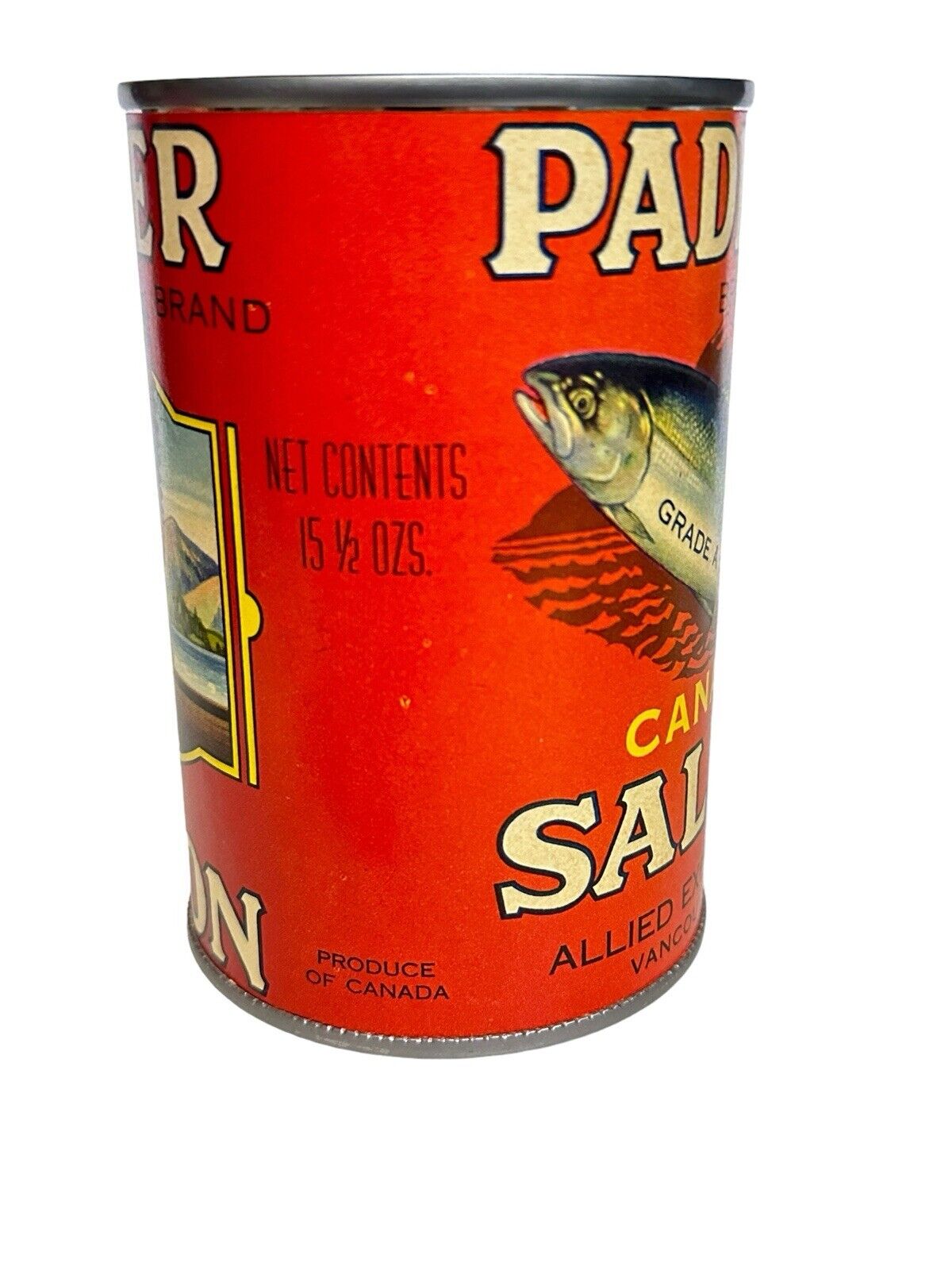 2 Antique Food Can Reprinted Falcon & Paddle Salmon Advertising Cans WWI Label