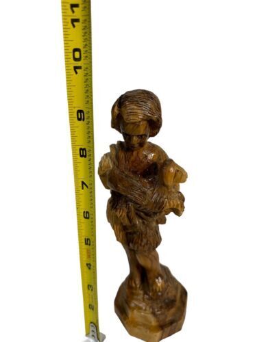 Vtg Carved Rare Olive Wood Shepard Religious Lamb Israel Christmas Nativity 9”