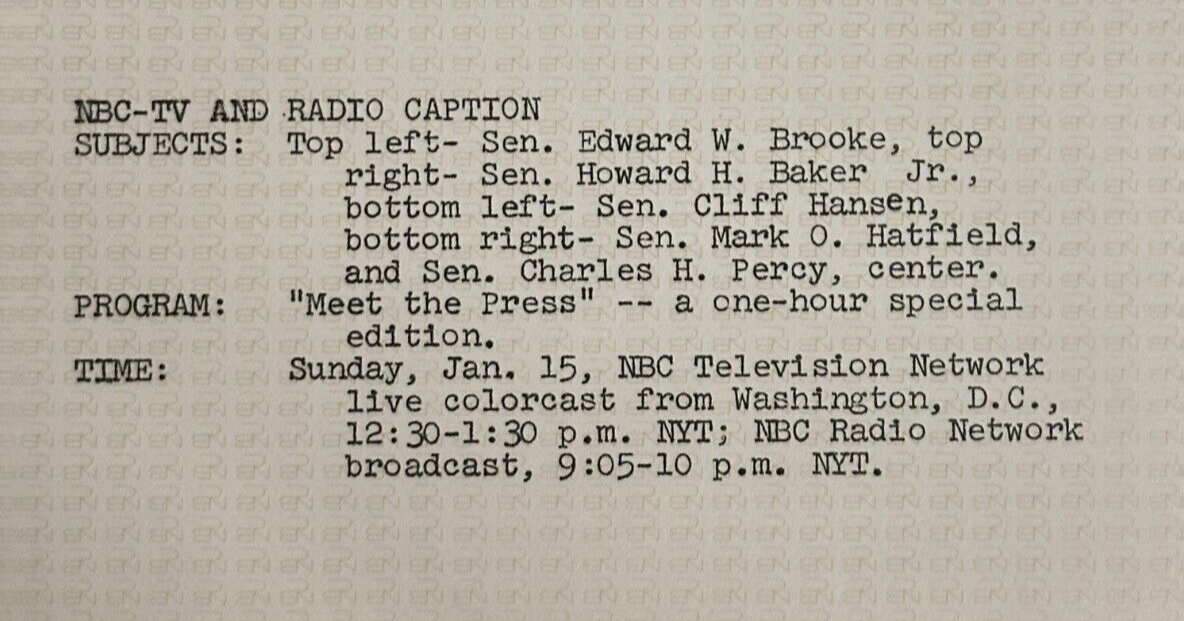 1966 Press Release Photo "Meet the Press" 5 Senators a One hour Special Edition