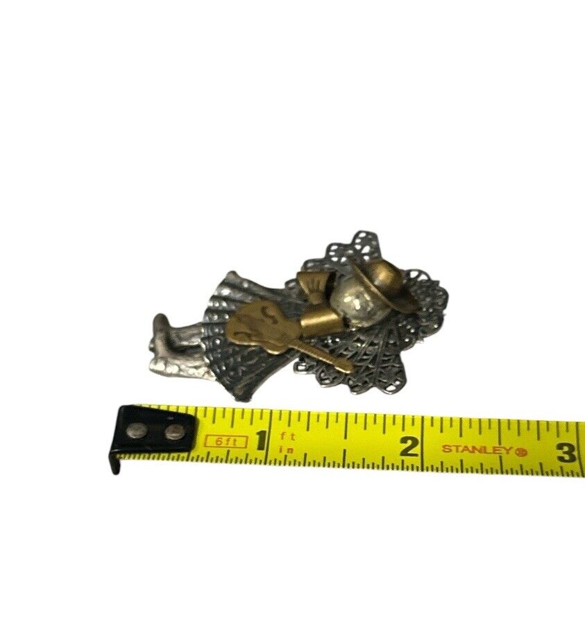Lot of 2 Vtg silver brass cowgirl angel and Napier silver guitar brooch pin