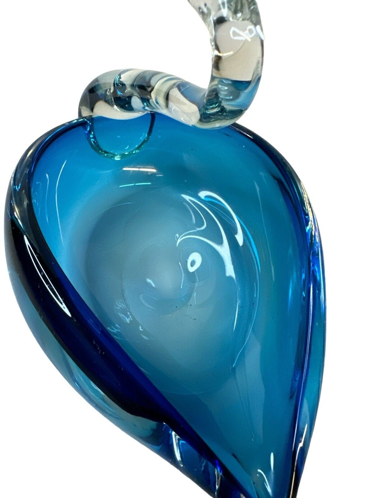 Vtg MCM Blue & Clear Murano Swan Paperweight Dish Art Glass 5” X 6”
