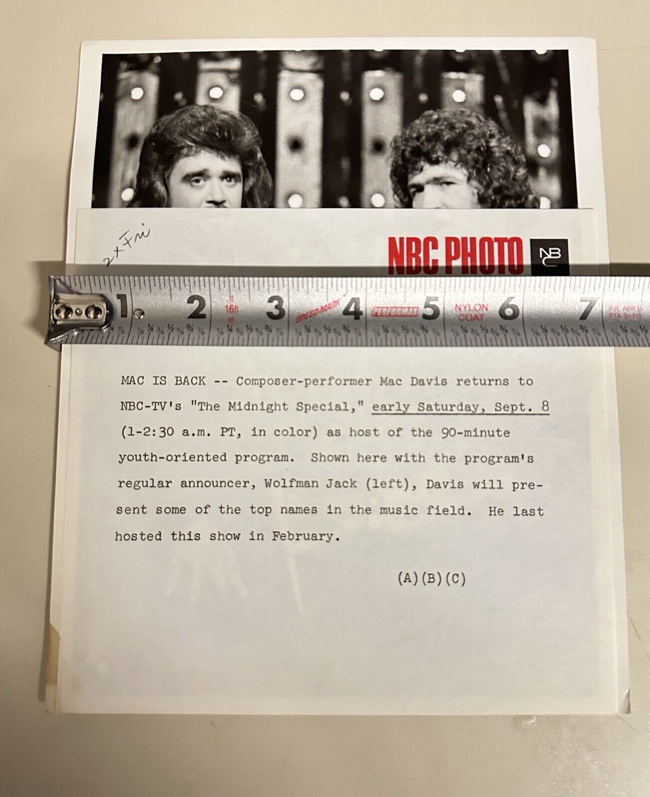 1973 Mac Davis & Wolfman Jack Press Release Photo The Midnight Show NBC