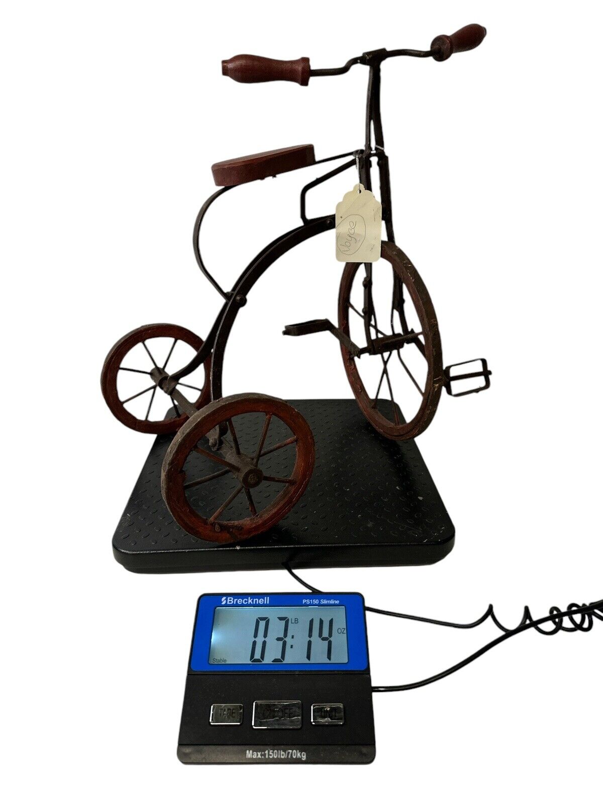 Antique Handmade Metal Iron & Wood Decorative Tricycle Decor Large 15”